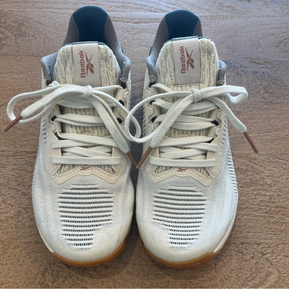 EUC Reebok Nano X1 Vegan Sneakers Cream/Brave Blue Size 6.5